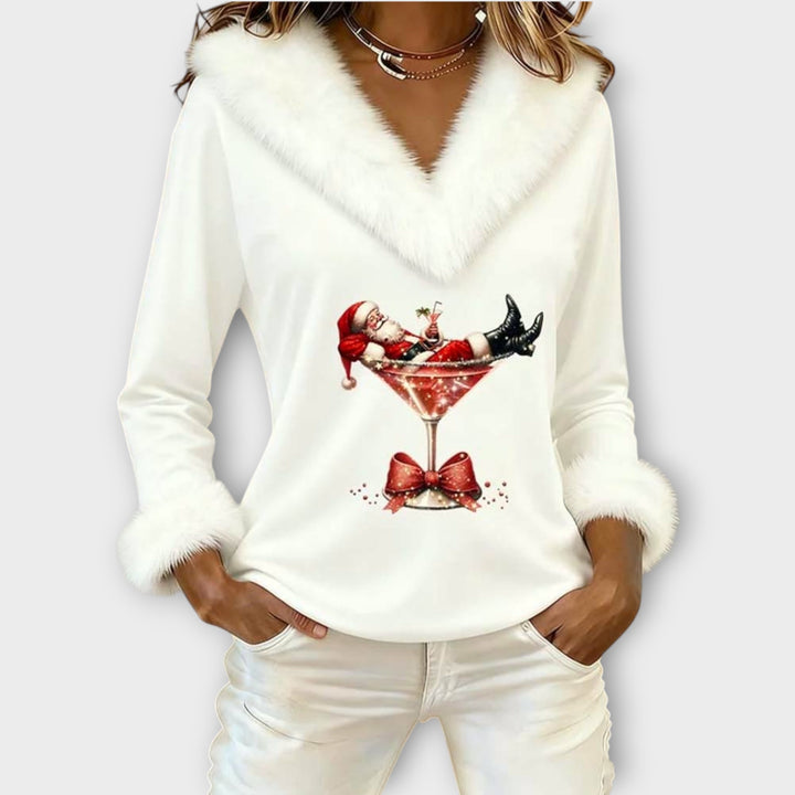 Santa Martini Faux-Fur Holiday Top