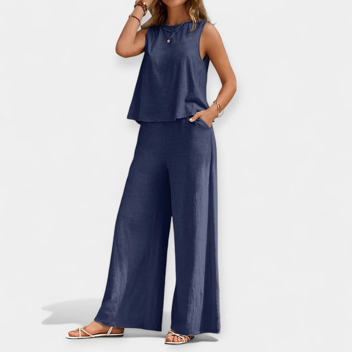 Set of Sleeveless Top and Wide Trousers