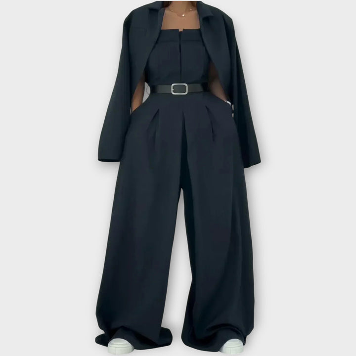 Wide-Leg Belted Jumpsuit with Blazer