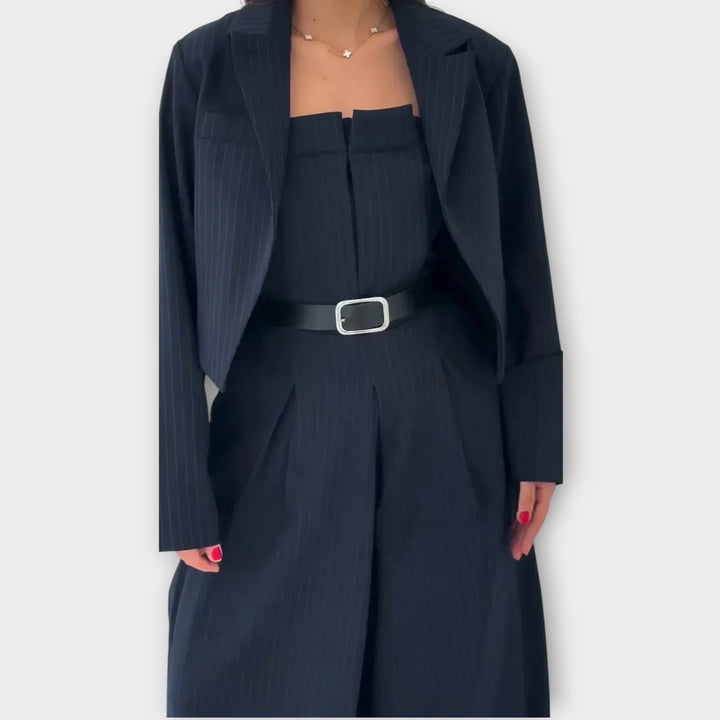 Wide-Leg Belted Jumpsuit with Blazer