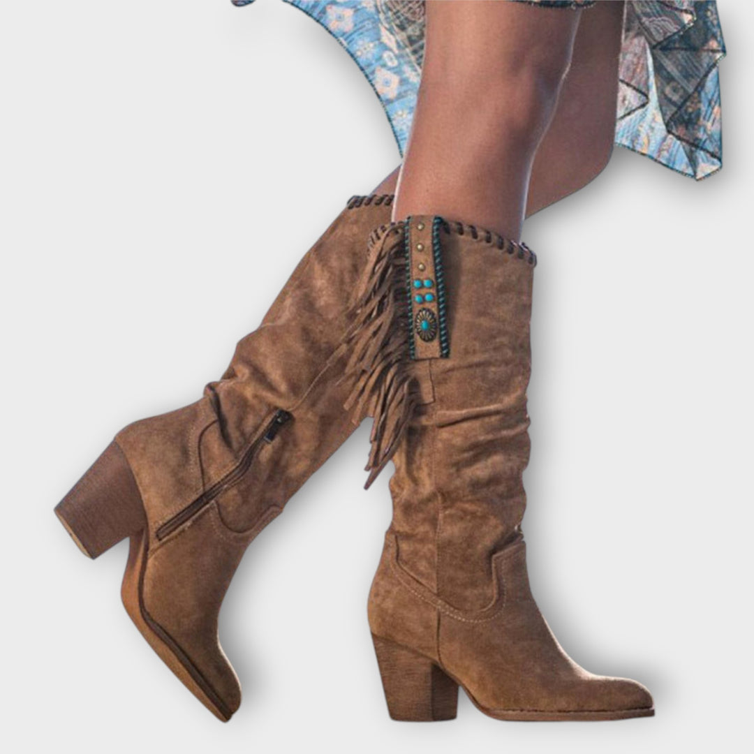 Western Fringe Knee-High Boots