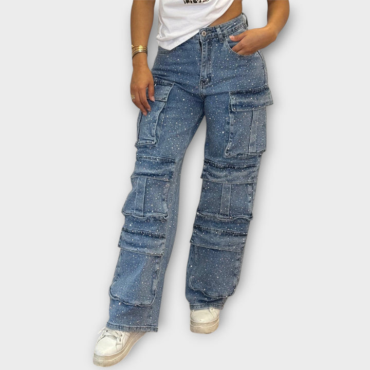 Rhinestone Cargo Jeans