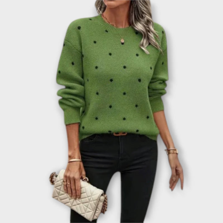 Ava – relaxed long-sleeved knitted jumper with polka dot design