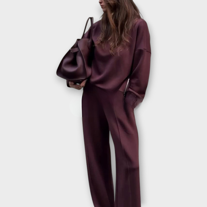 Relaxed Knit Set with High-Neck Sweater and Wide-Leg Pants