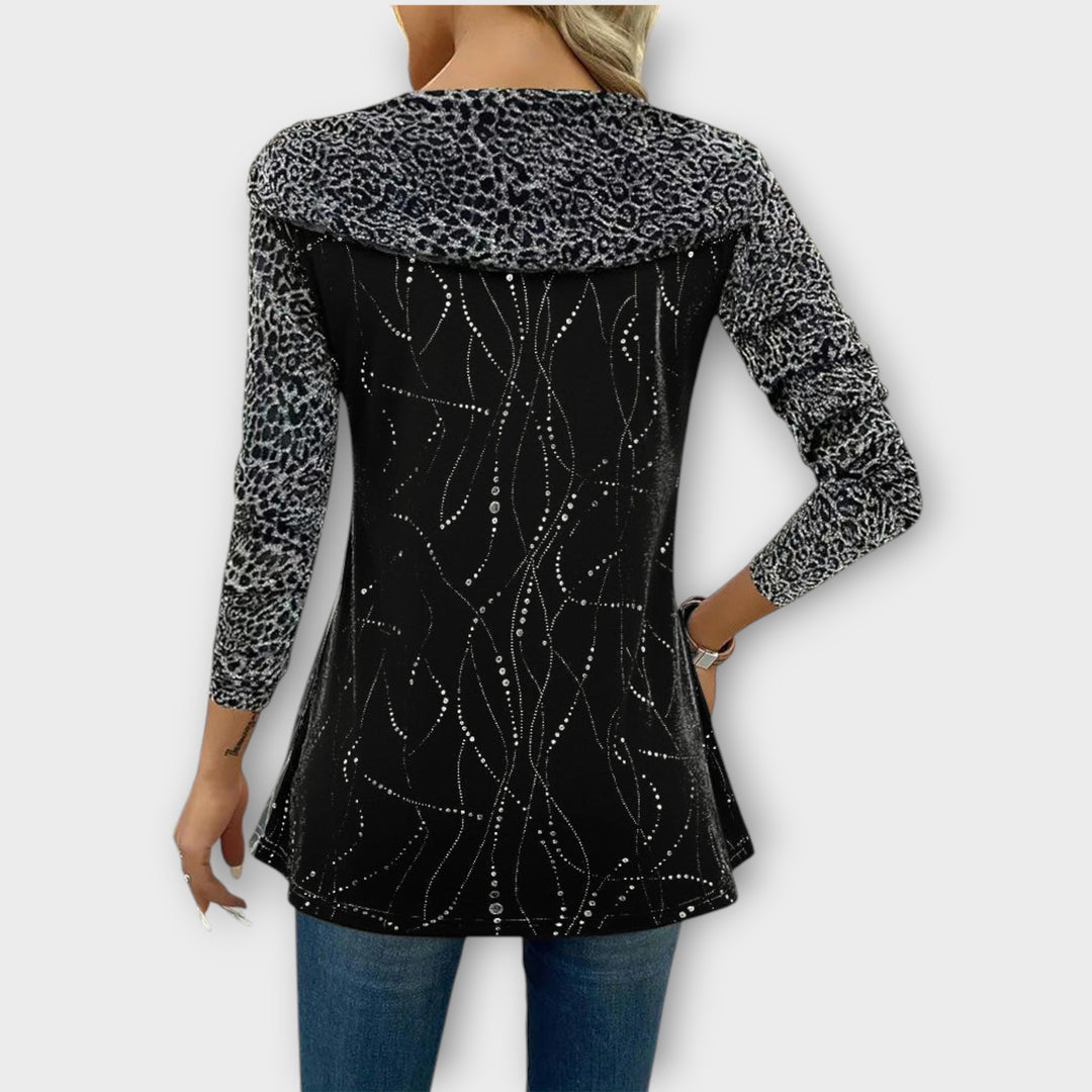 Velvet Embellished Long Sleeve Top