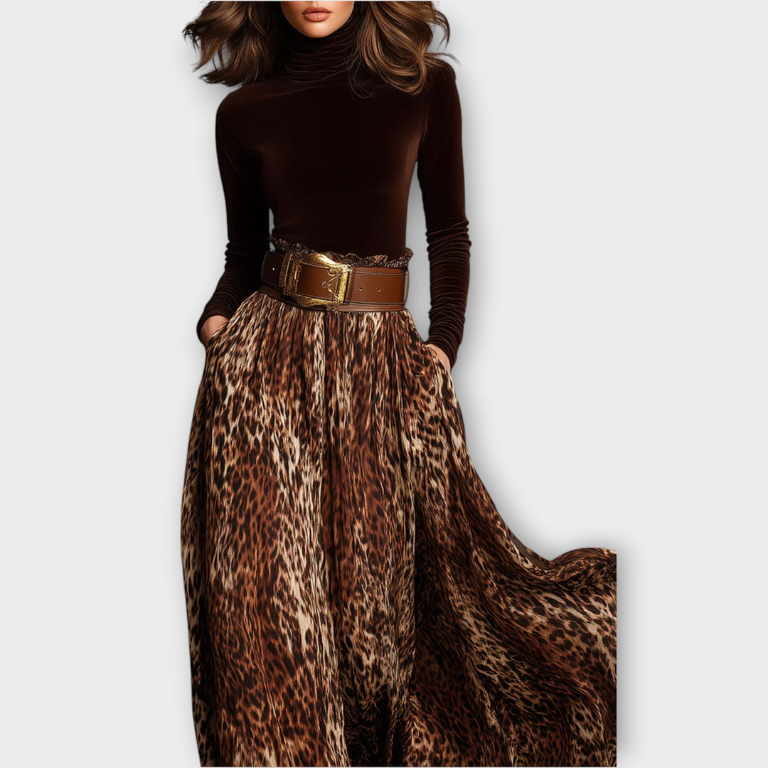 Luxe Velvet & Leopard Maxi Skirt Ensemble