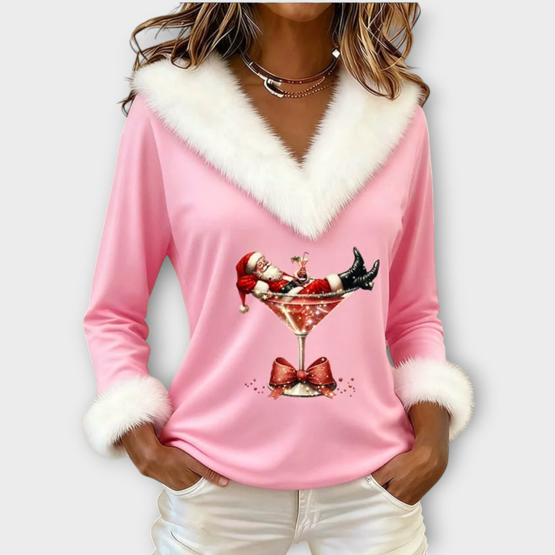 Santa Martini Faux-Fur Holiday Top