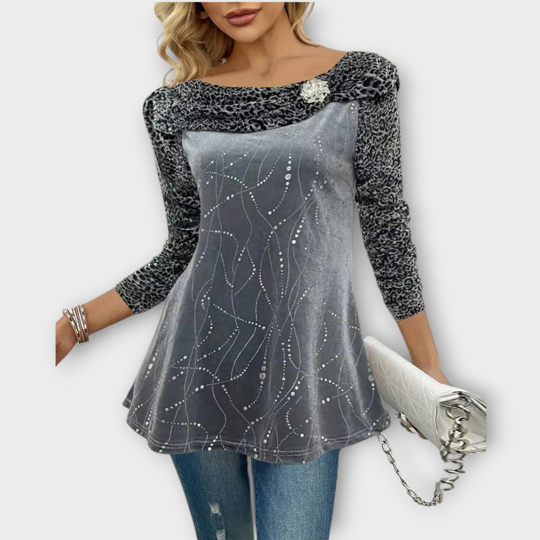 Velvet Embellished Long Sleeve Top
