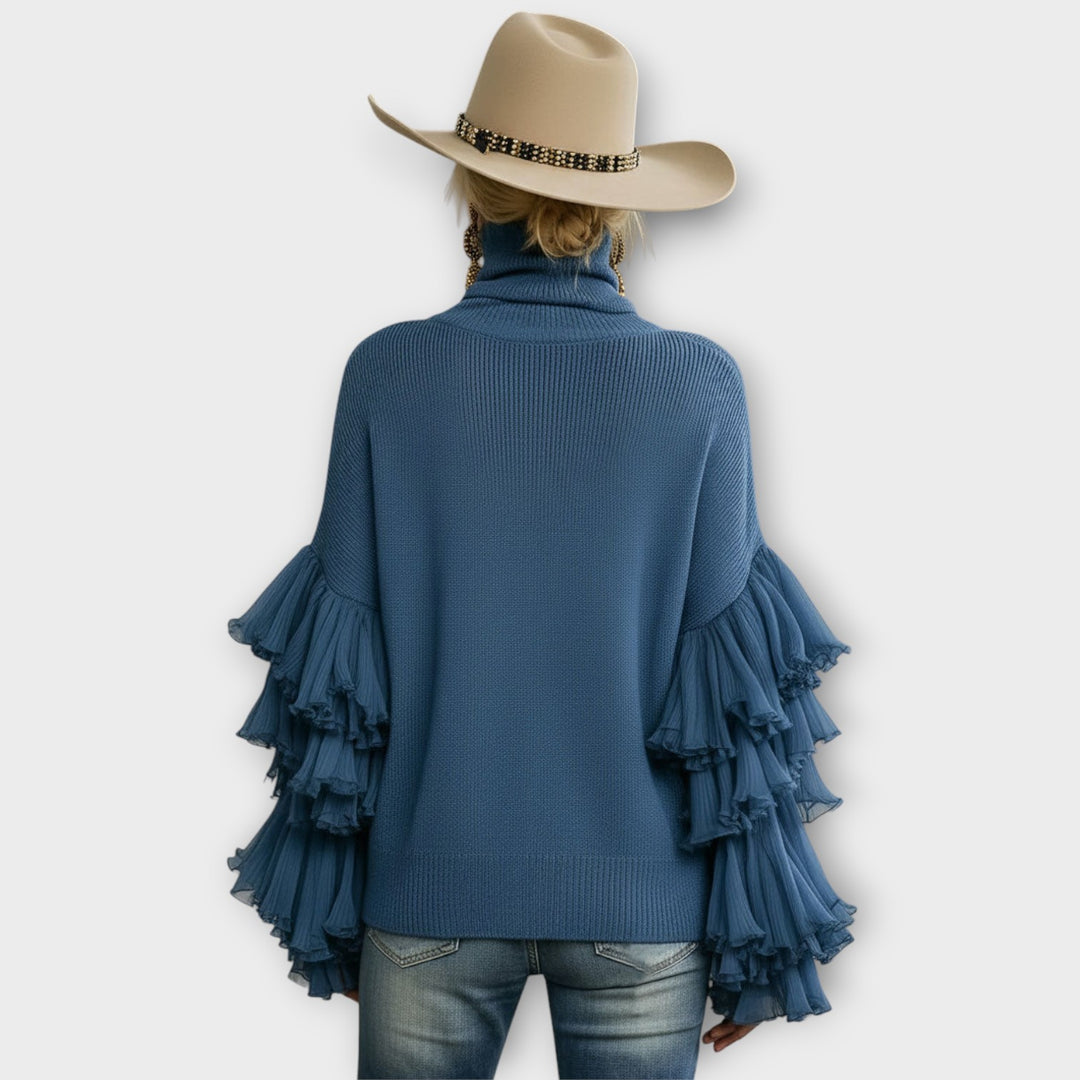 Statement Ruffle-Sleeve Turtleneck Sweater