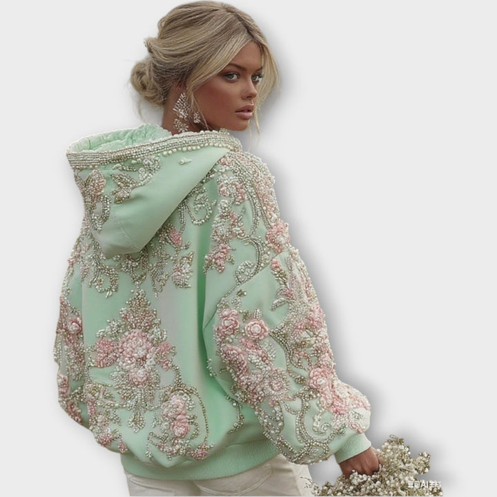 Luxury Pearl Embellished Pink Couture Hoodie