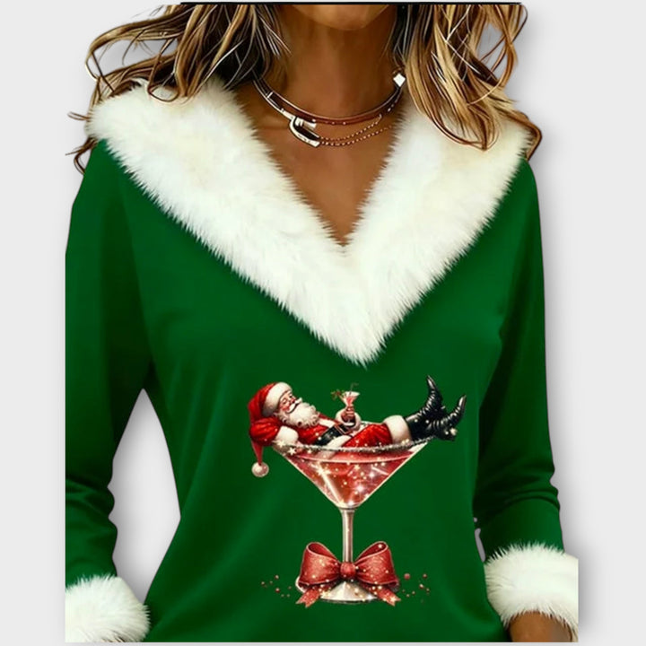 Santa Martini Faux-Fur Holiday Top