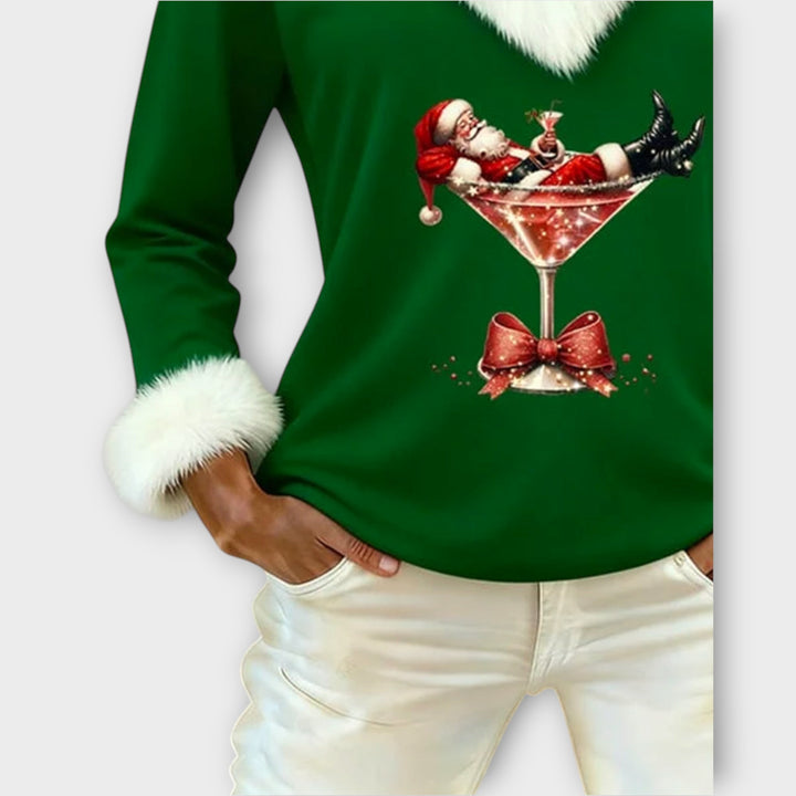 Santa Martini Faux-Fur Holiday Top