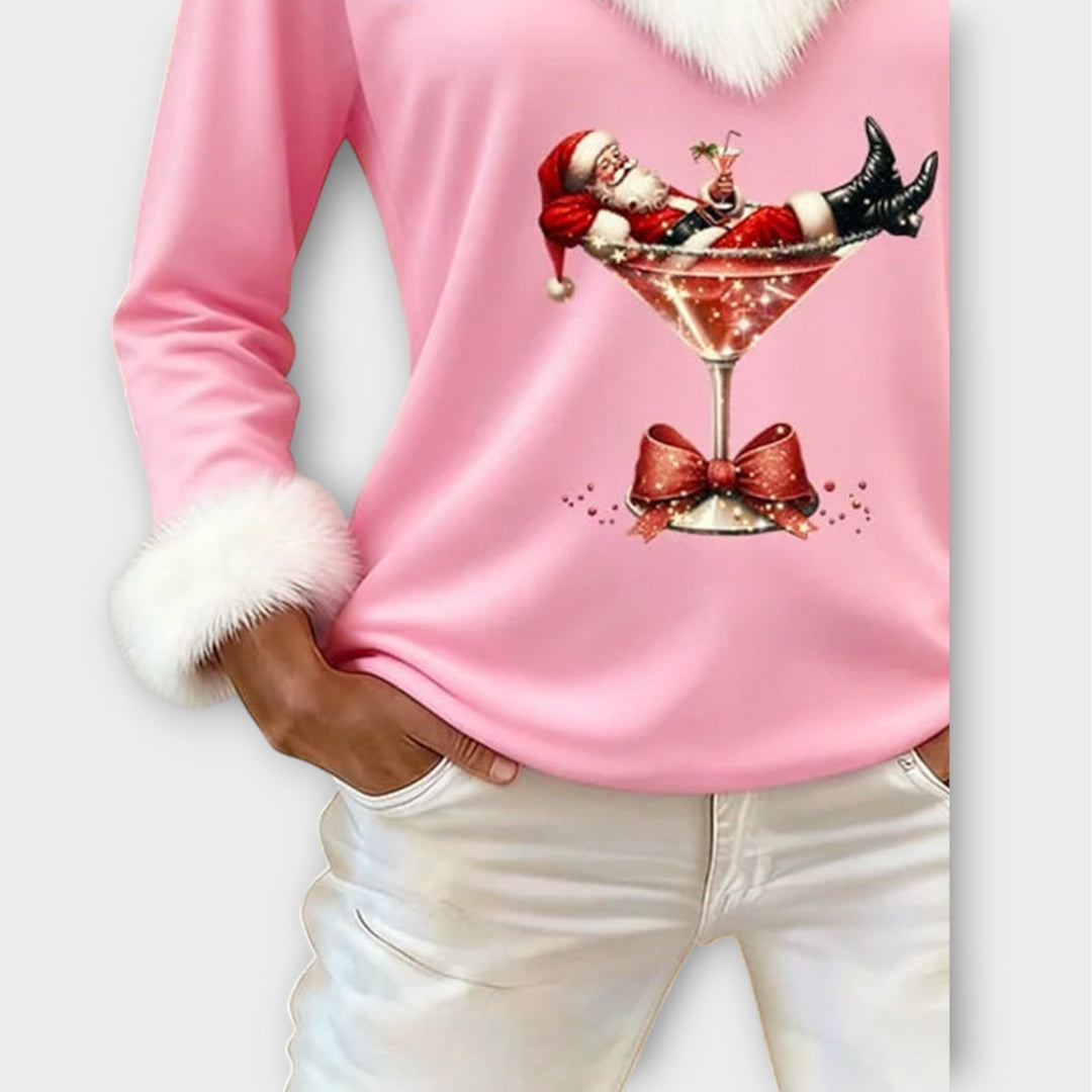 Santa Martini Faux-Fur Holiday Top