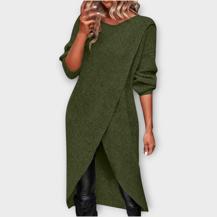 Cozy Knit Overlap Sweater Dress