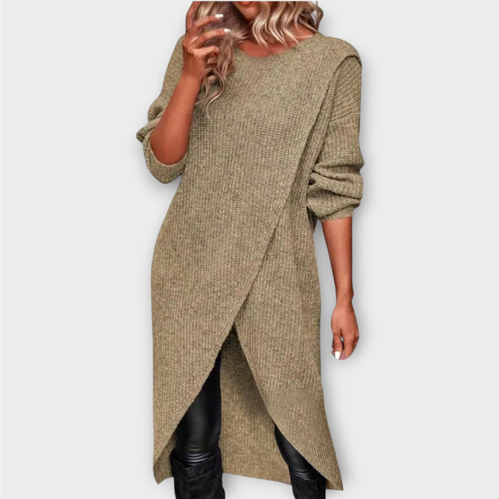 Cozy Knit Overlap Sweater Dress