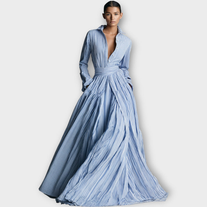 Striped Button-Front Maxi Dress