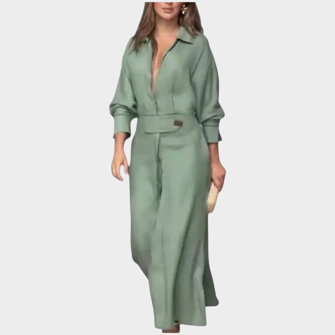 Chic Belted Shirt Maxi Dress