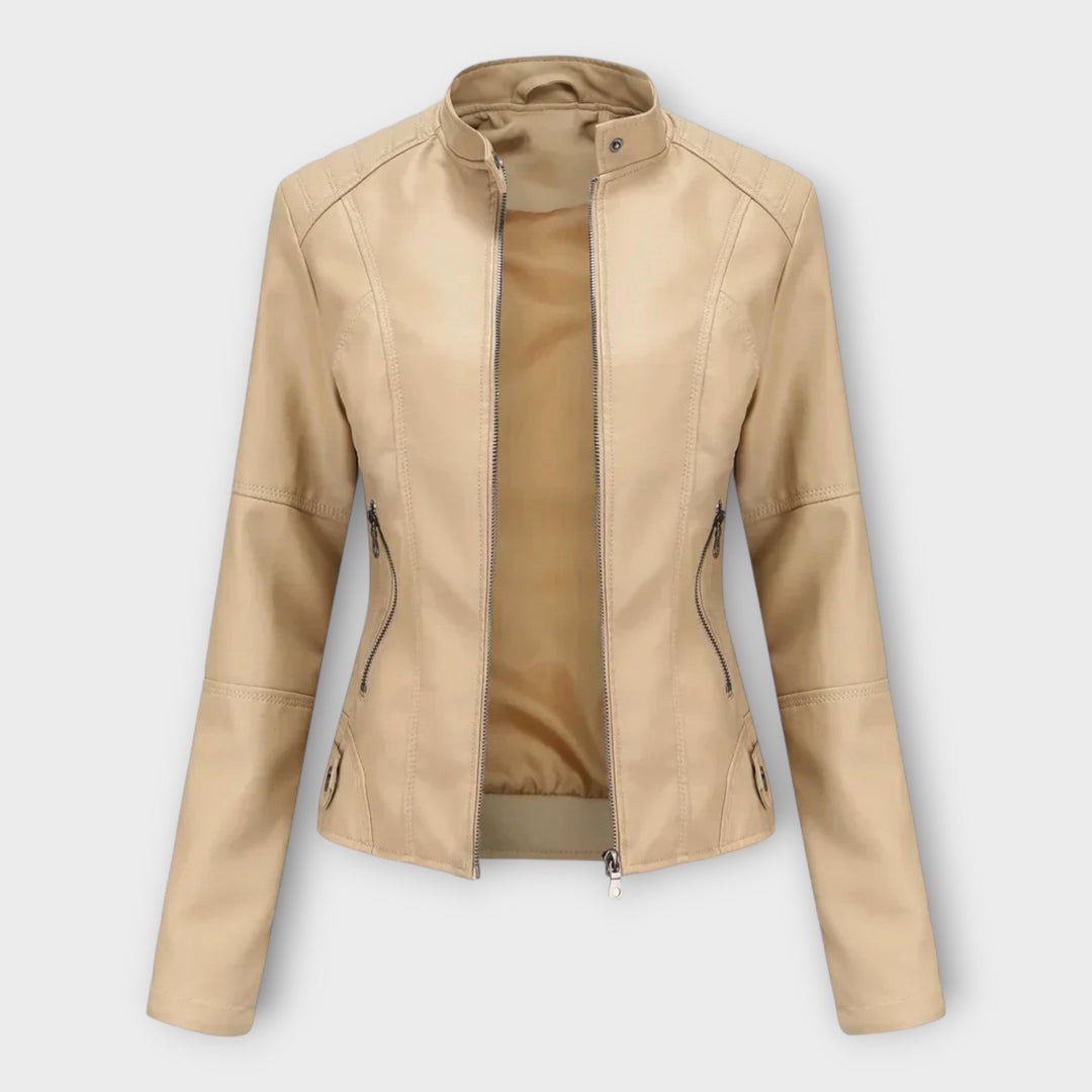 Modern Short Leather Jacket with Zipper