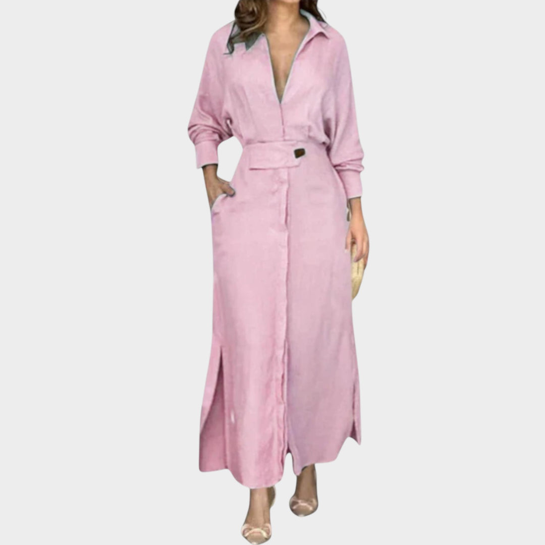 Chic Belted Shirt Maxi Dress
