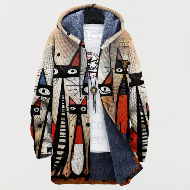 Jacket with Abstract Pattern and Cat