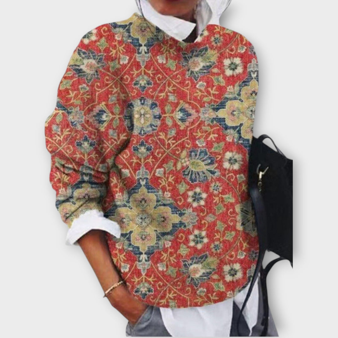 Elegant Patterned Sweater with Artistic Detailing