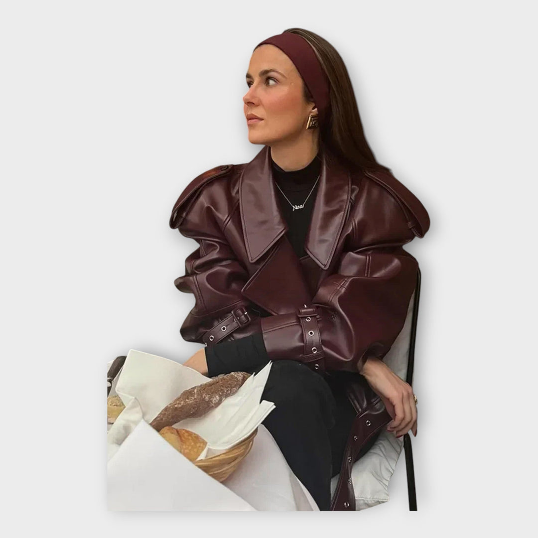 Leather Jacket with Belt and Modern Detail