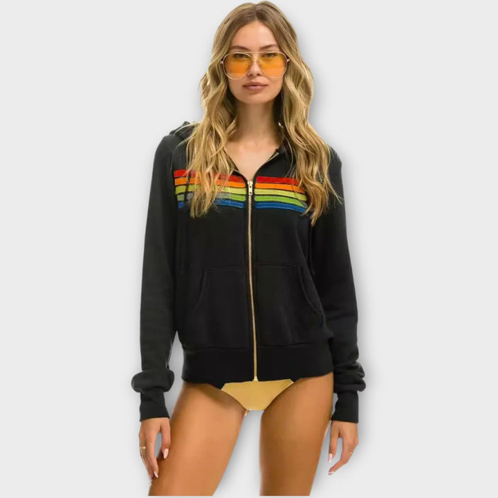 Retro Stripe Zip-Up Hoodie