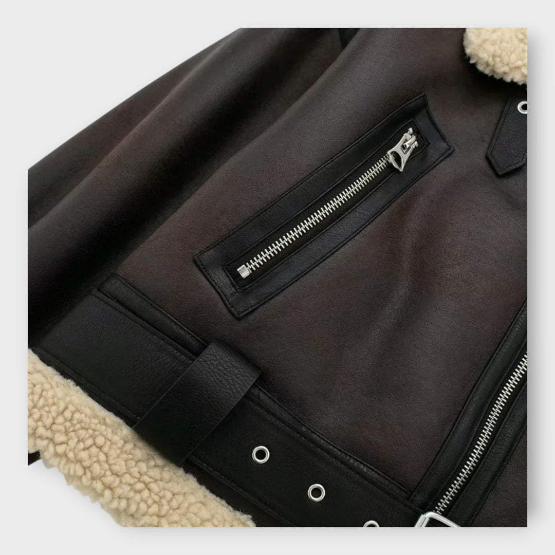 Leather Short Jacket with Fur and Belt
