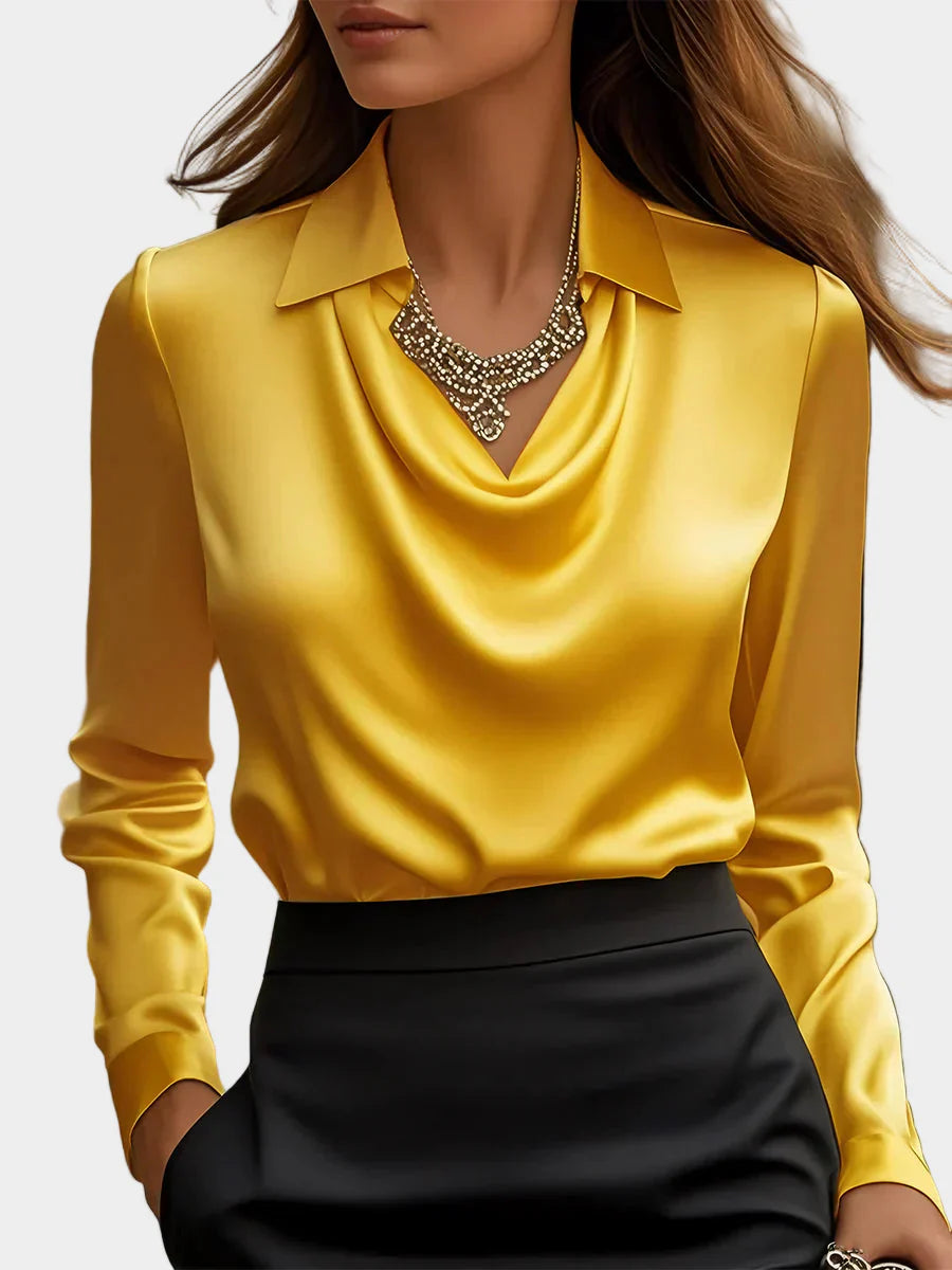 Elegant Satin Blouse with Draped Neckline
