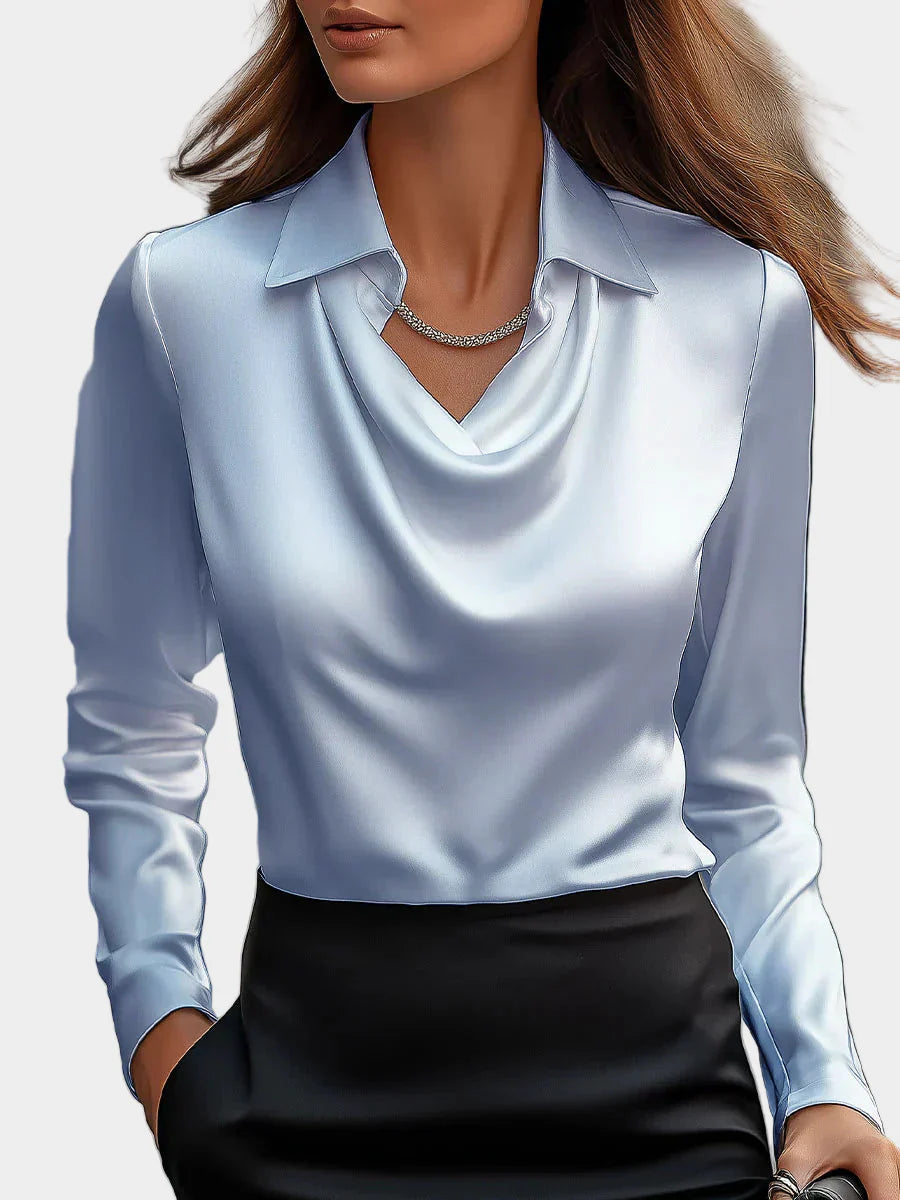 Elegant Satin Blouse with Draped Neckline