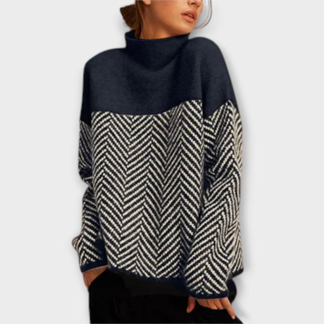 Cozy Two-Tone Herringbone Knit Sweater