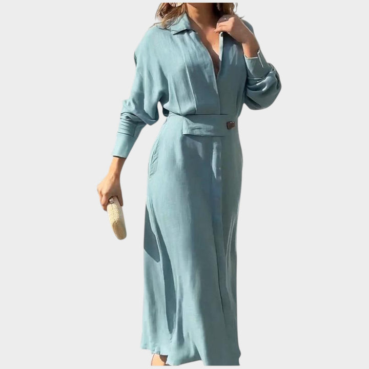 Chic Belted Shirt Maxi Dress