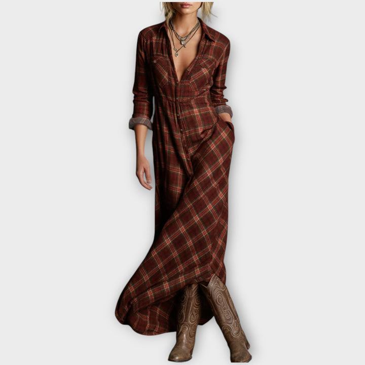 Plaid Button-Down Maxi Shirt Dress