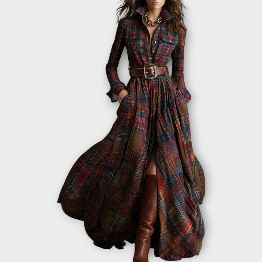Retro Plaid Maxi Dress