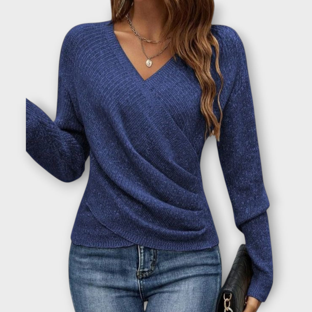 Soft Wrap-Style V-Neck Knit Top