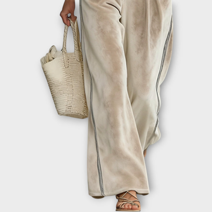 Contrast-Trim Knit Top & Velour Lounge Pants Set