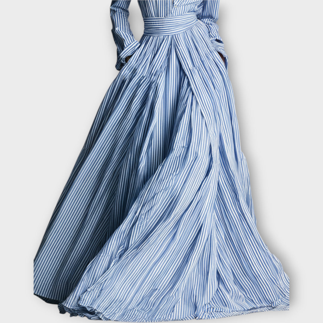 Striped Button-Front Maxi Dress