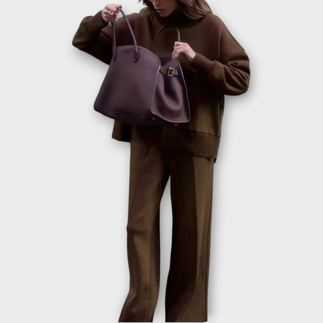 Relaxed Knit Set with High-Neck Sweater and Wide-Leg Pants