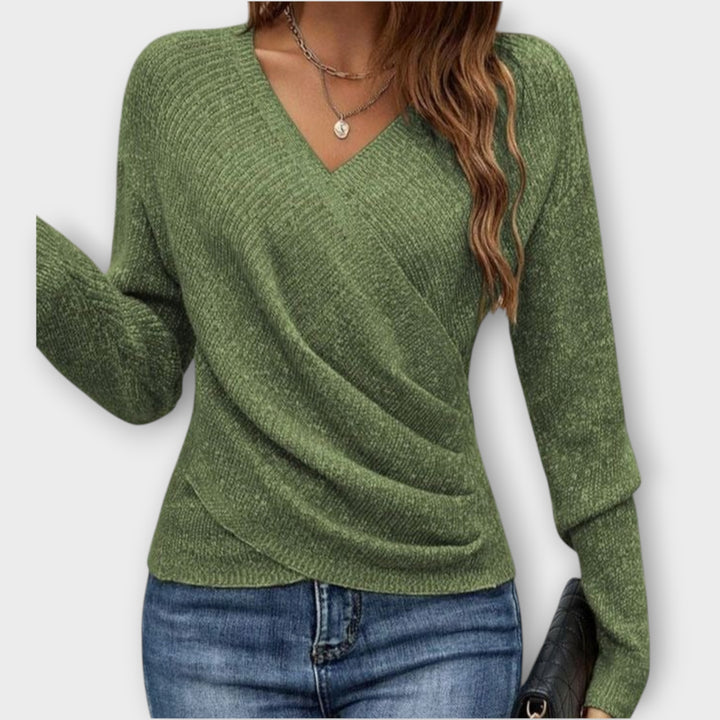 Soft Wrap-Style V-Neck Knit Top