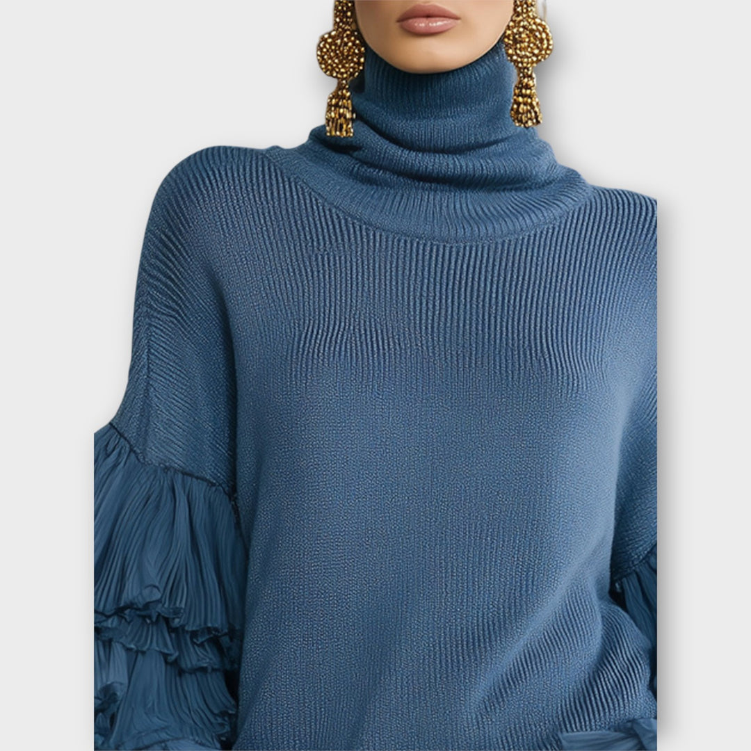Statement Ruffle-Sleeve Turtleneck Sweater