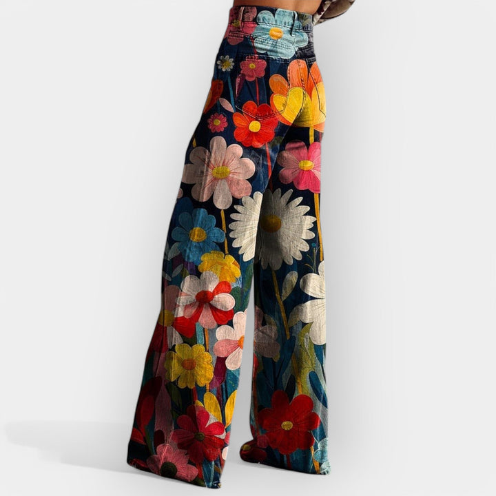 Floral Trousers with Wide Legs