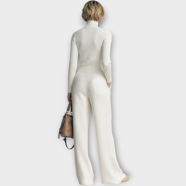 Ribbed Zip-Neck Knit Lounge Set