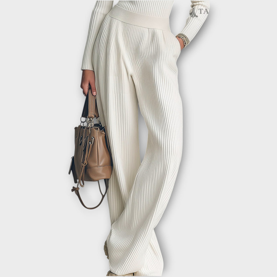 Ribbed Zip-Neck Knit Lounge Set